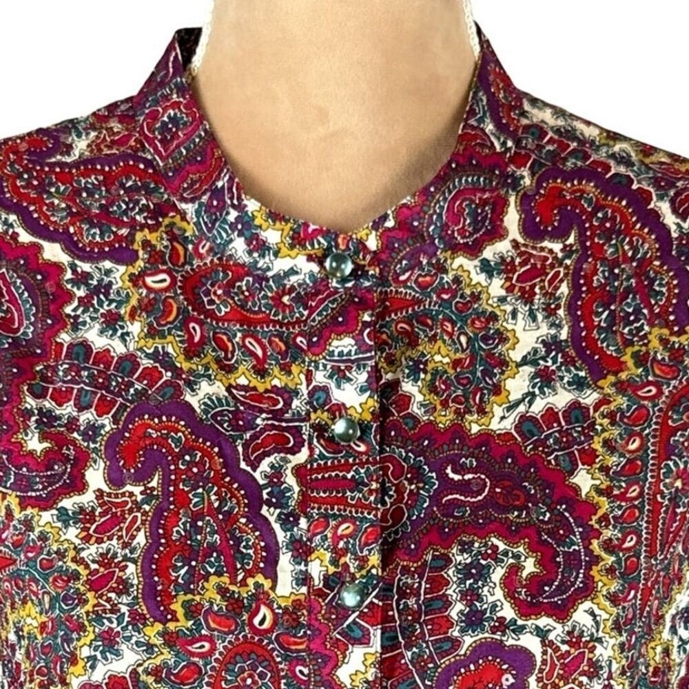 Talbots Popover Top Paisley Multicolored Blue Glass Buttons Womens Sz 12 Fall - Picture 1 of 8